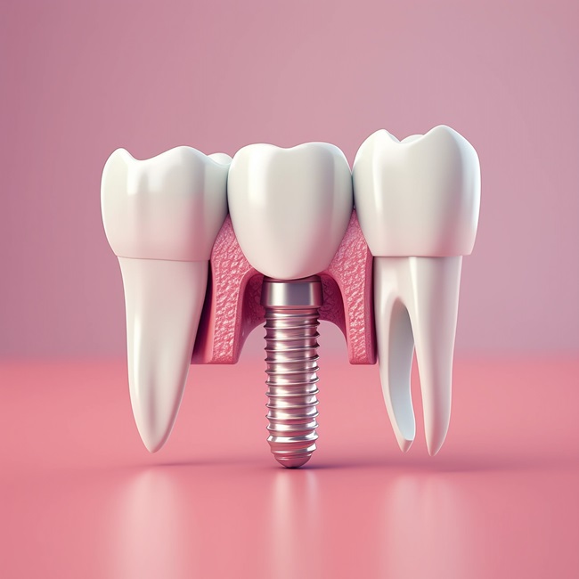 Illustration of a dental implant between two teeth